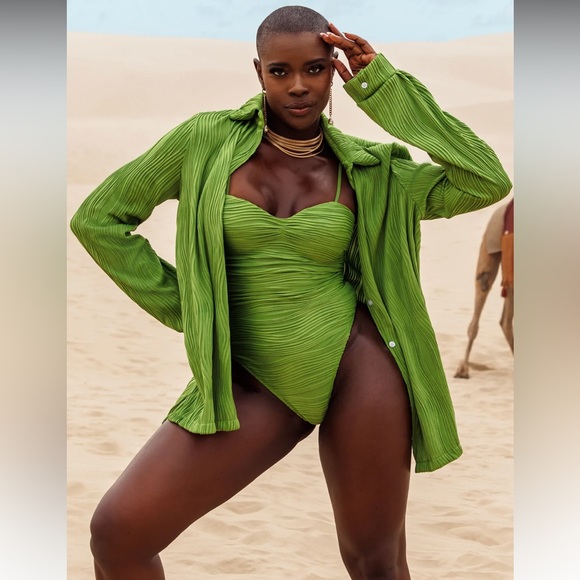 Matte Swim Green Erden Textured Cover Up Only - Picture 2 of 5